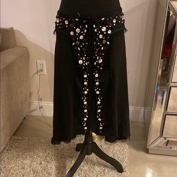 RACHEL Rachel Roy Black A-Line Maxi silk Skirt with White Embellishments size 6 - Picture 1 of 4